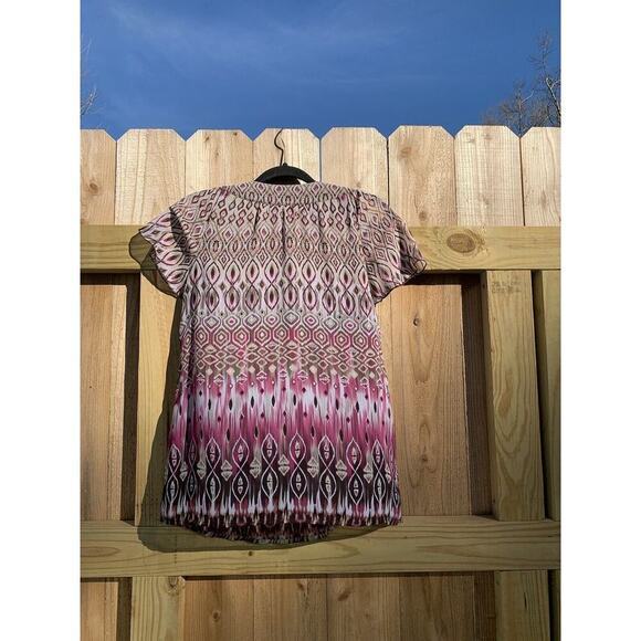 DRESSBARN Blouse Size M Burgundy, Pink, White Geometric Print w/Lace Around Neck - Picture 6 of 6